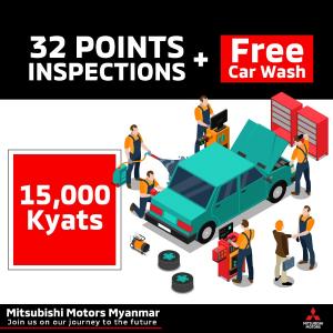 
Mitsubishi Motors Myanmar service center for 32 Point Inspection for 15,000 kyats till Oct